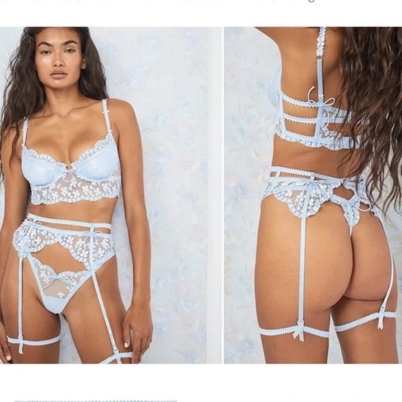 New! GARTER PANTY For Love and Lemons Blue Daisy 2 Piece Set 31342 - Picture 2 of 16